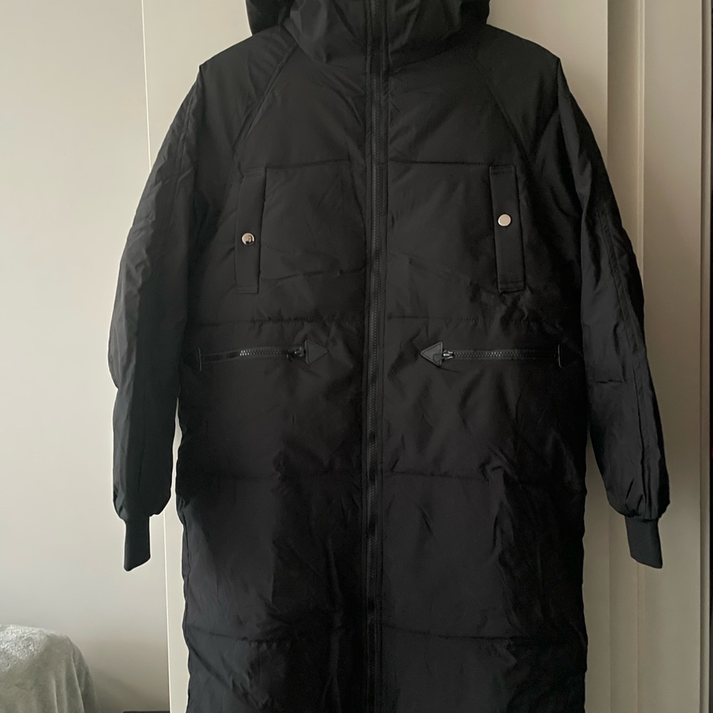Long Black Hooded Puffer Jacket